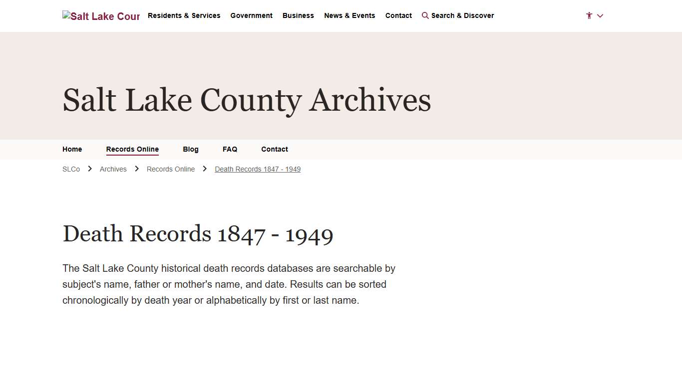 Death Records 1847 - 1949 - Salt Lake County Archives | Salt Lake County