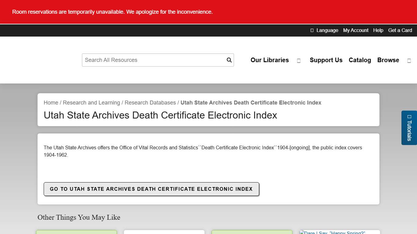 Utah State Archives Death Certificate Electronic Index | Mid-Continent Public Library