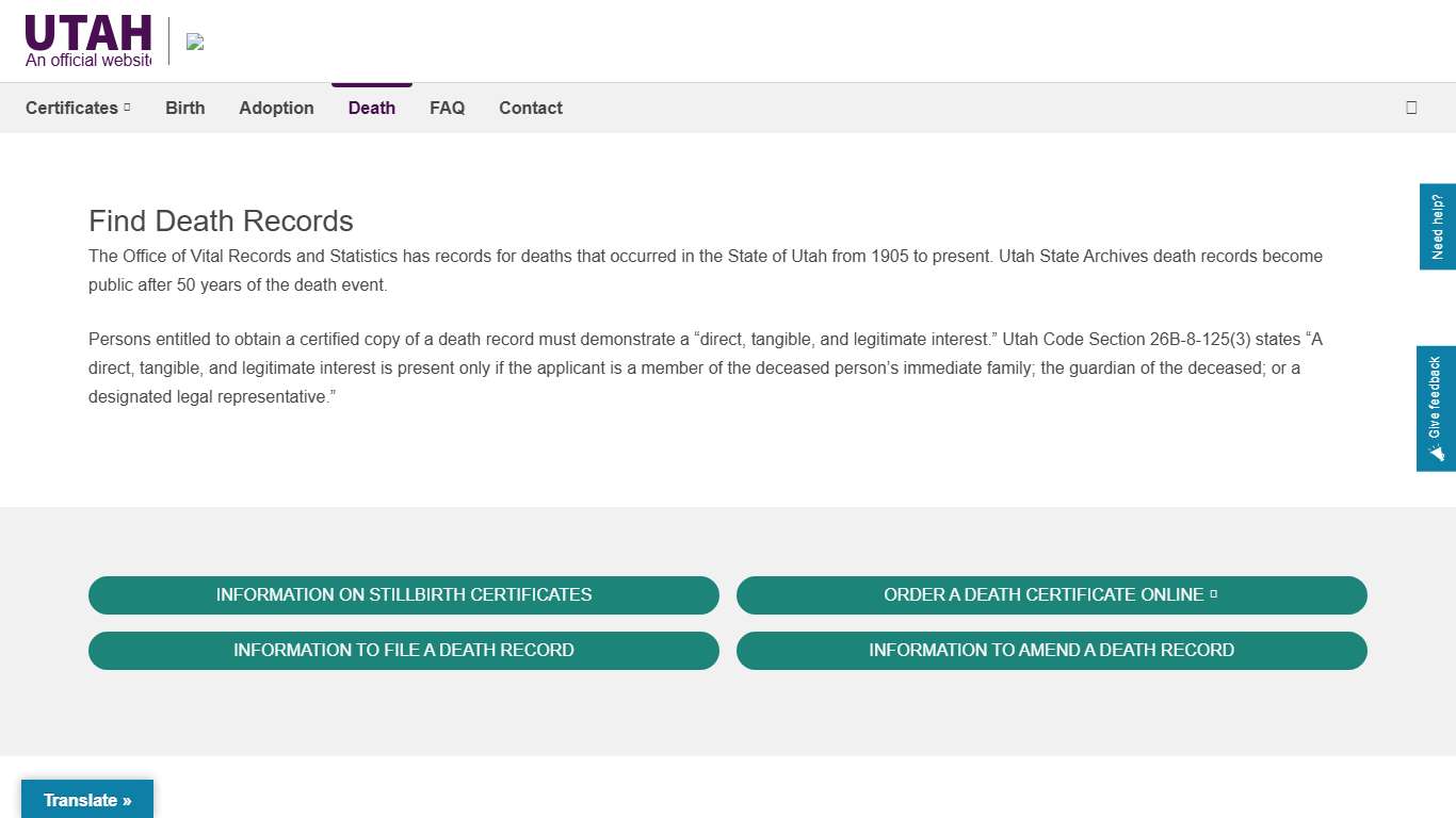 Death Records | Utah Office of Vital Records and Statistics