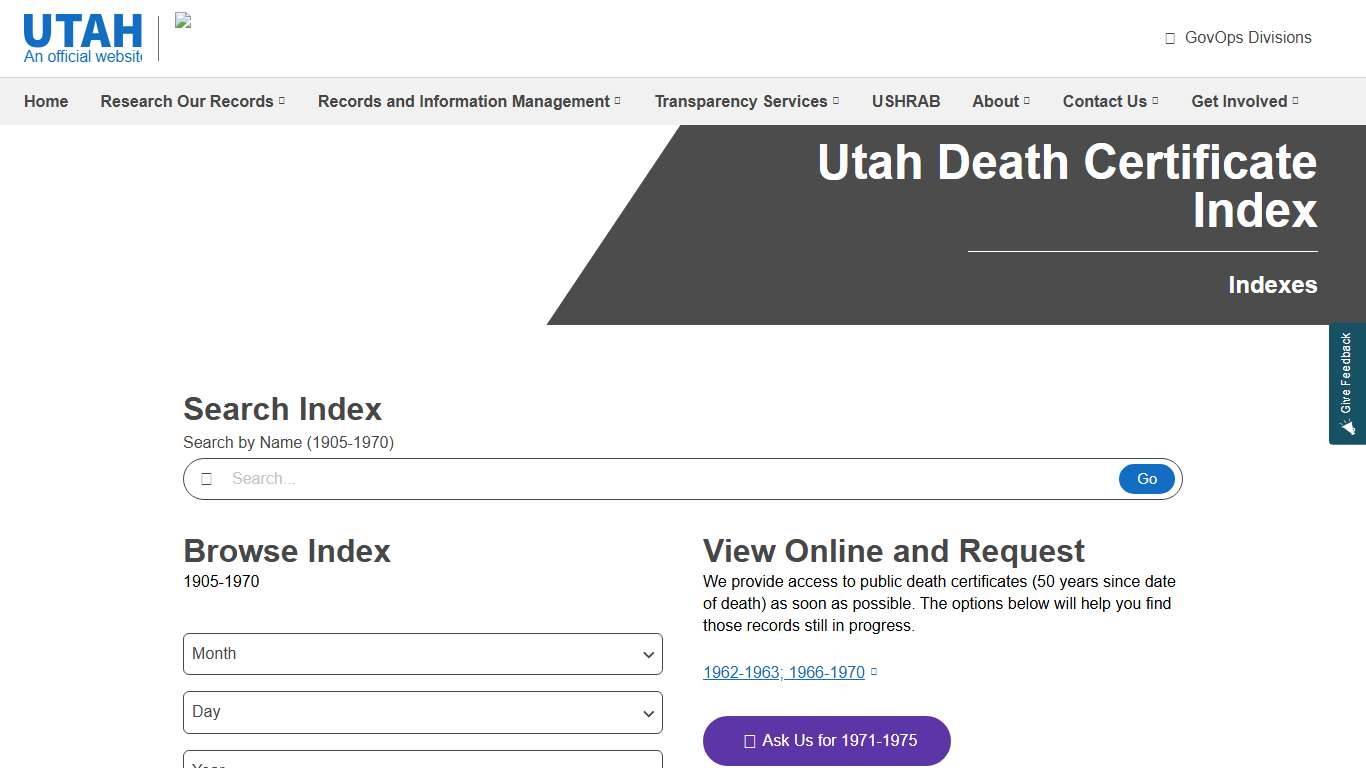 Utah Death Certificate Index | Utah Division of Archives and Records Service