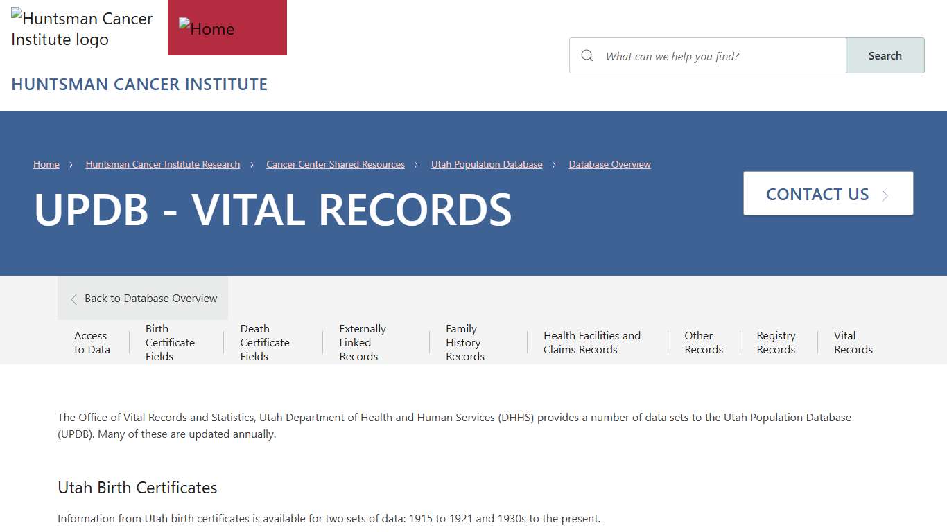 UPDB - Vital Records | University of Utah Health | University of Utah Health